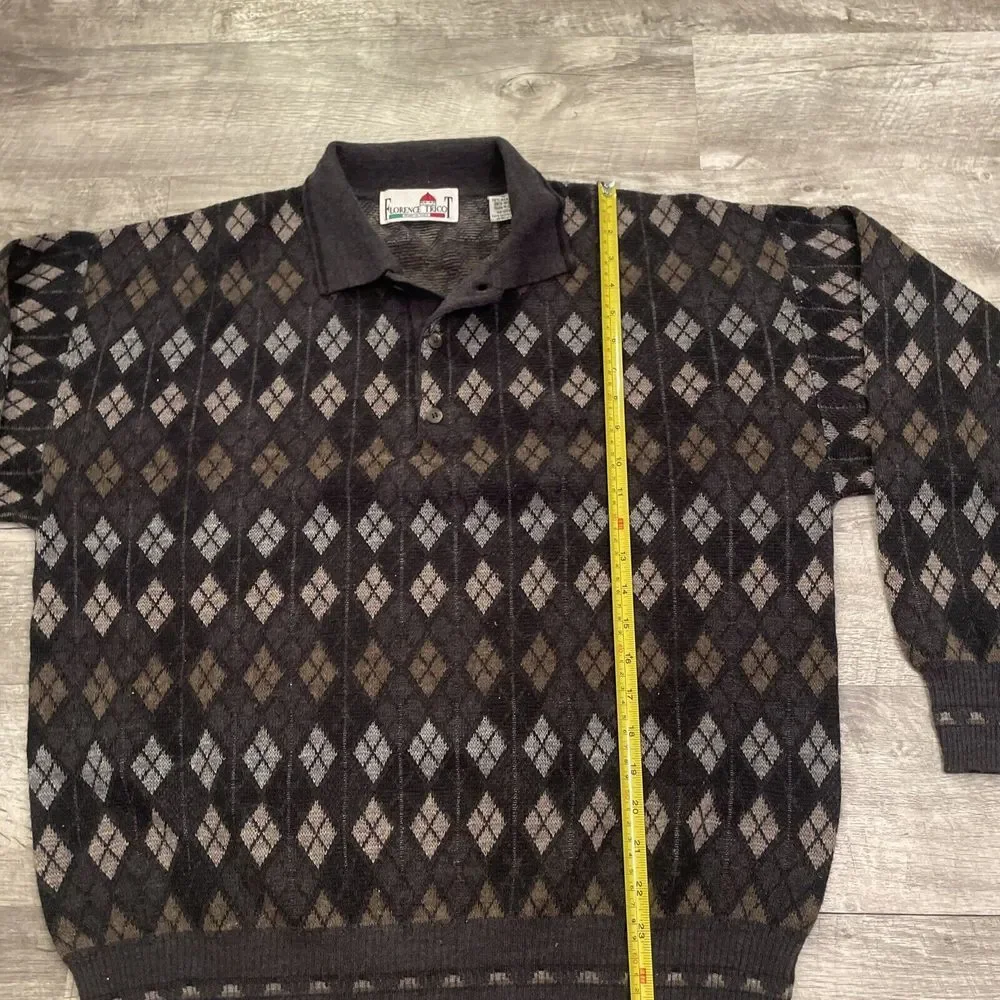 VTG Florence Tricor Sweater Men's L Argyle Pattern Wool Blend Blend Italy Preppy